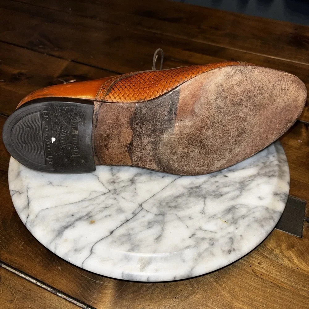 VTG Bostonian Italian Florentine Shoe Men Sz 9 W Pebble Cap Toe Derby Italy